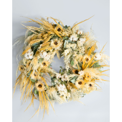 Corona de flores deshidratadas en tonos Neutros